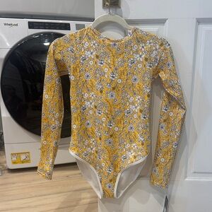 Art Class Yellow Floral Long Sleeve Rash-guard one piece Youth 14/16